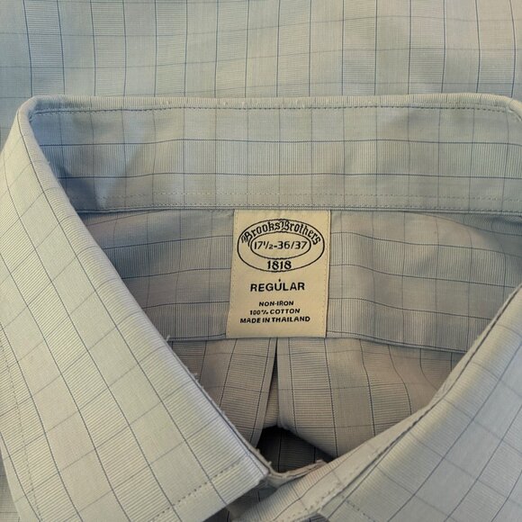 Brooks Brothers Regular Blue Check Long Sleeve Button Front Shirt 17.5 36/37 - Picture 8 of 8
